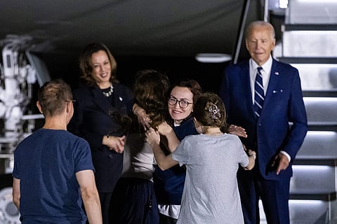 US President Biden, VP Harris greet prisoners freed from Russia